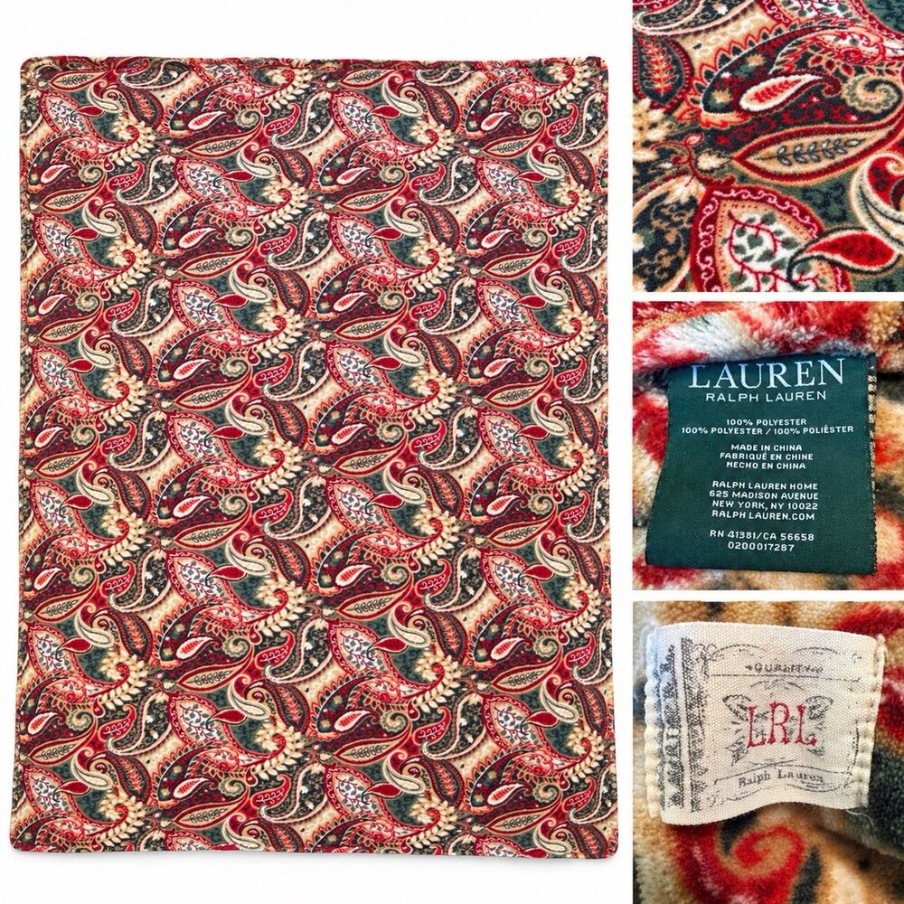 LRL Lauren Ralph Lauren Throw Blanket Jete Colcha 60 x 70" Holiday Paisley Red